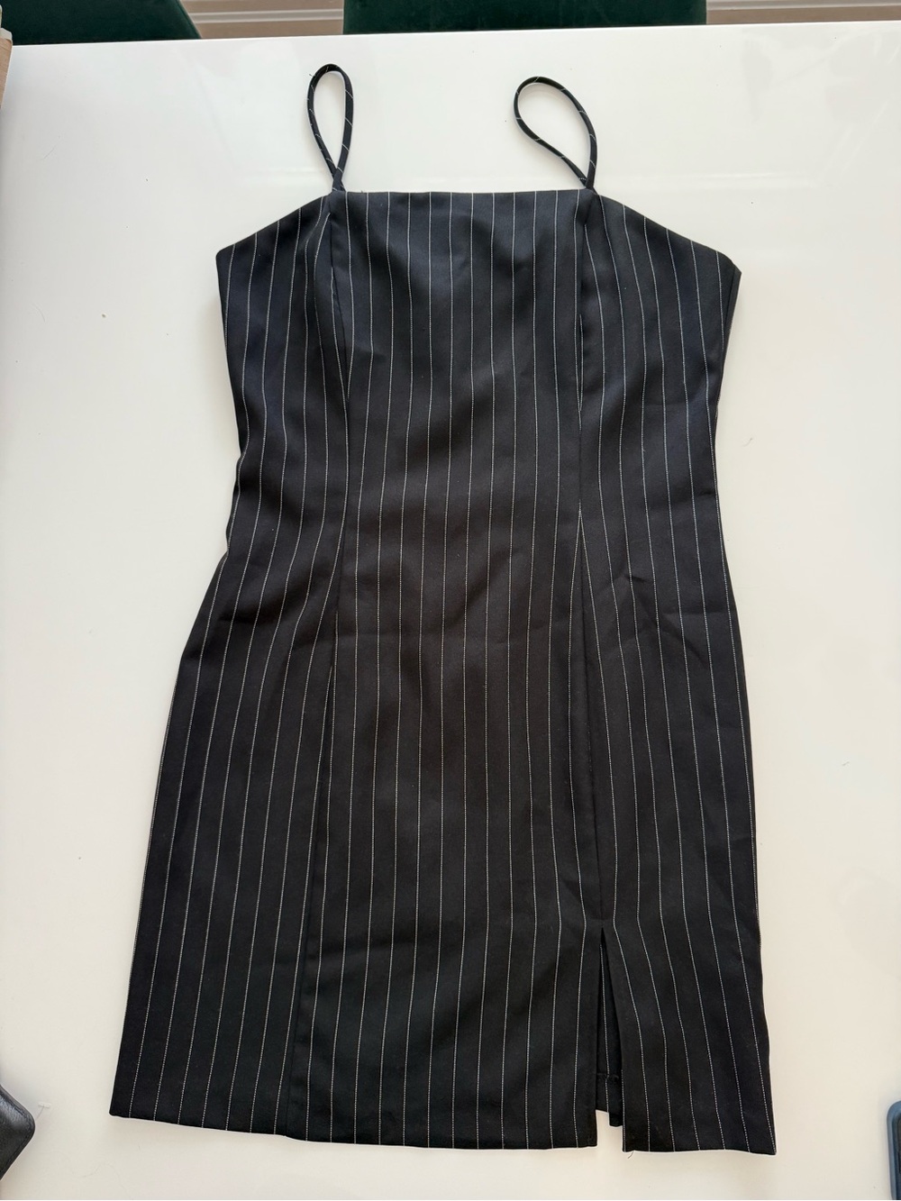 Alyn Paige Black Pinstripe Spaghetti-Strap Mini Dress